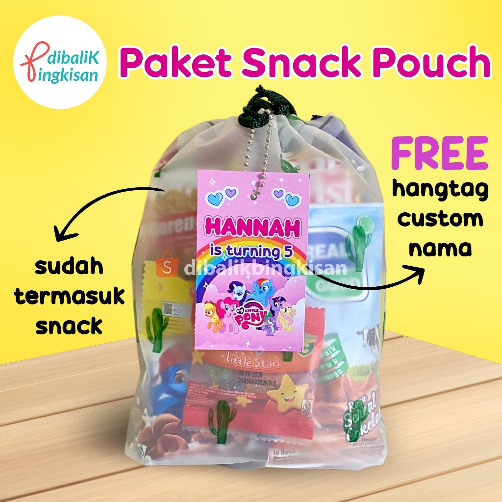 

Paket Snack Ulang Tahun Anak/Bingkisan Termurah Free Design Hangtag/Pouch Snack