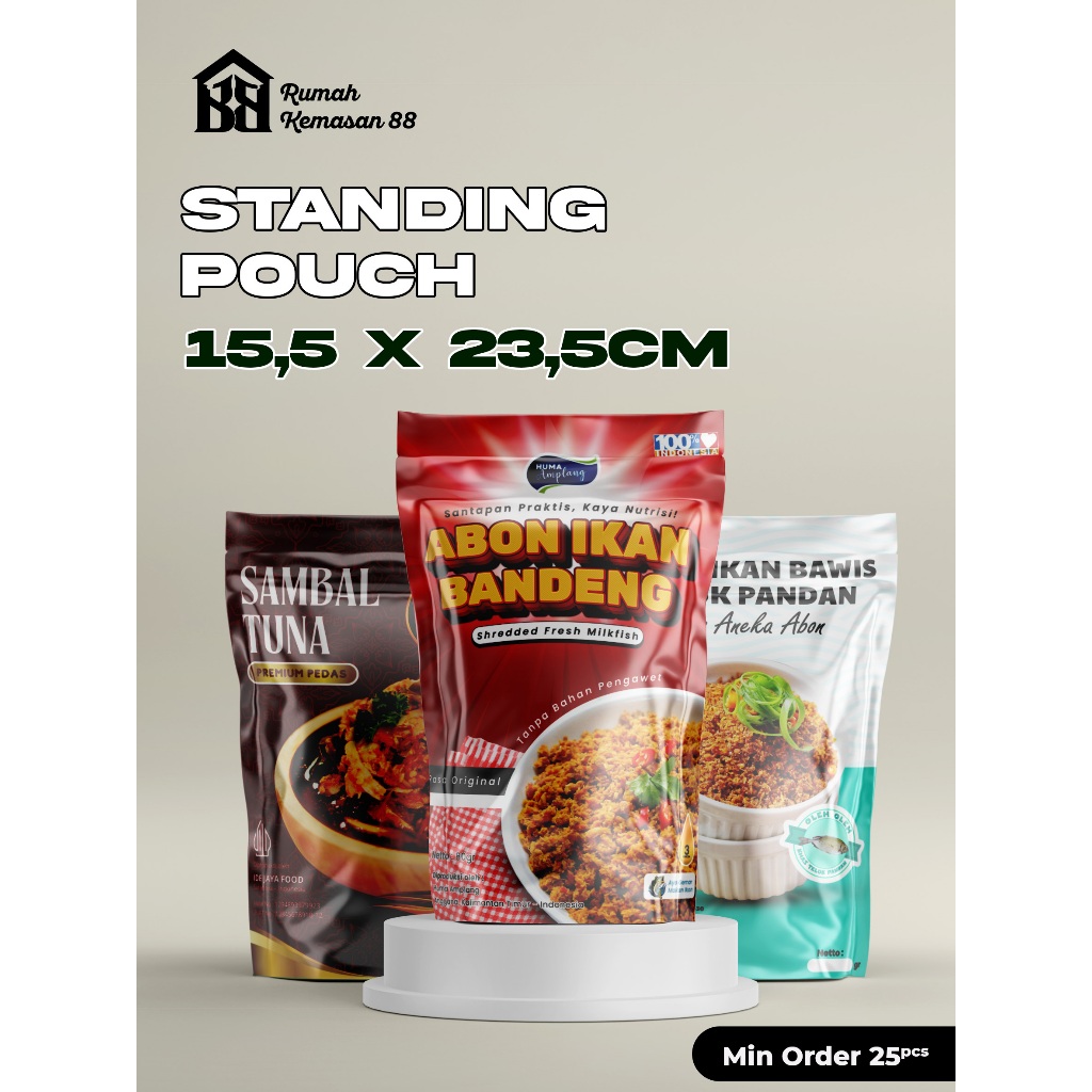 25pcs - Cetak Kemasan Standing Pouch Ziplock ukuran 15,5x23,5cm