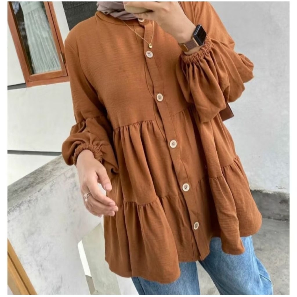 PL AIKO PLAIN CRINKLE BLOUSE by Outfix / Blouse Busui Kancing Depan / Atasan Muslim Wanita / Blouse 