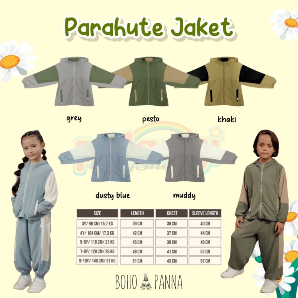 BOHOPANNA | BOHOPANNA PARACHUTE JACKET | BOHO MURAH | JAKET ANAK UNISEX
