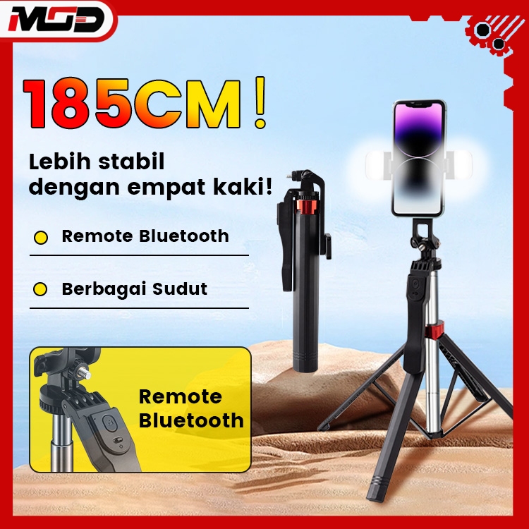 MOD Tripod/Quadpod Tongsis P185 Bluetooth Selfie Stick Remote HP 360 Tinggi 1,85 m Stik Tripod