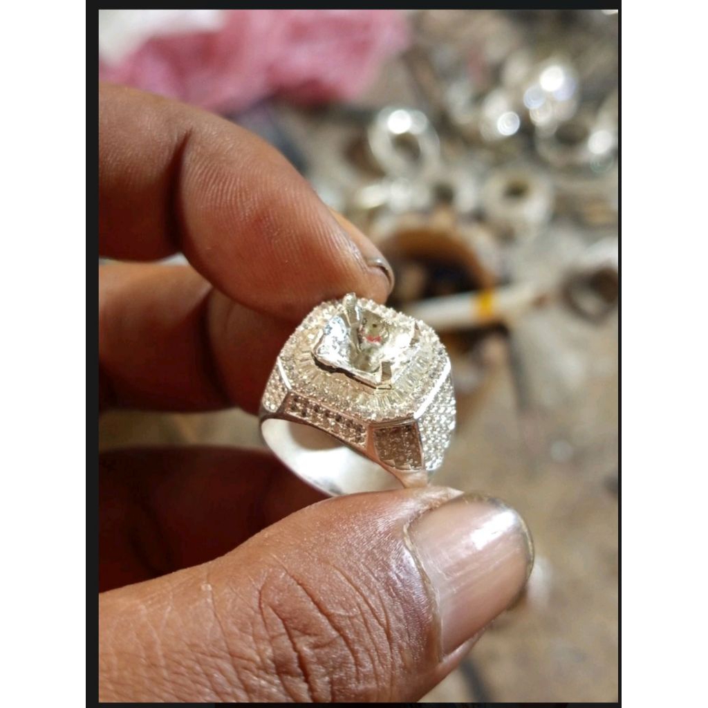cincin perak handmade microsetting teper dim 7x5