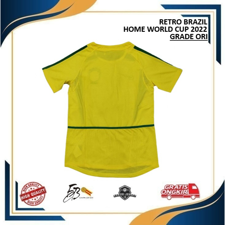 JERSEY BOLA RETRO BRAZIL HOME KLASIK PIALA DUNIA 2002 GRADE ORI HIGH QUALITY JUMBO XXL 2XL