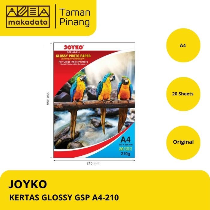 

JOYKO KERTAS GLOSSY A4-210 GSM ISI 20 LEMBAR / KERTAS FOTO / GLOSSY PHOTO PAPER (1 PCS)