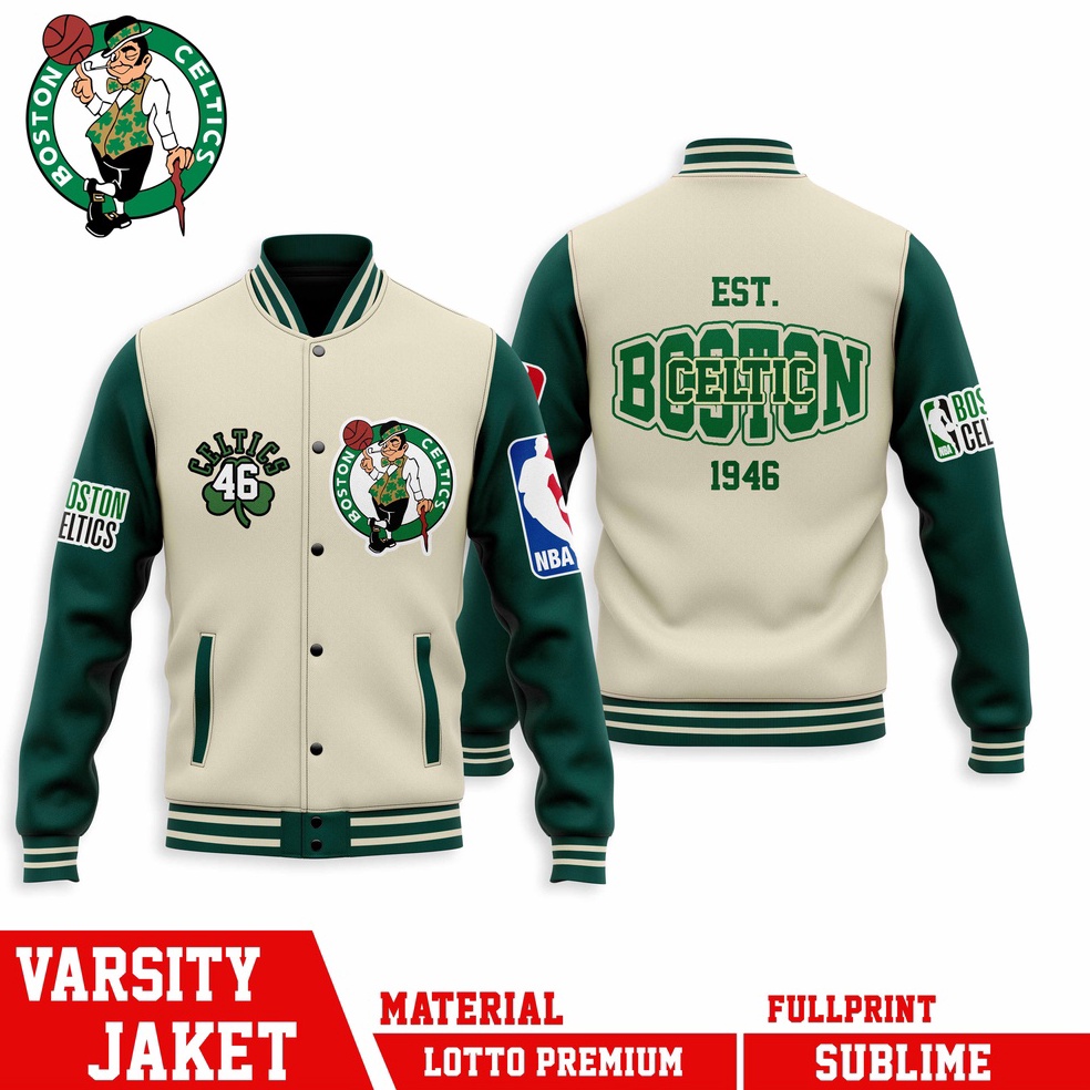 KODE G83B Jaket Varsity Basket Ball EST 1946 Celtics 46 Boston