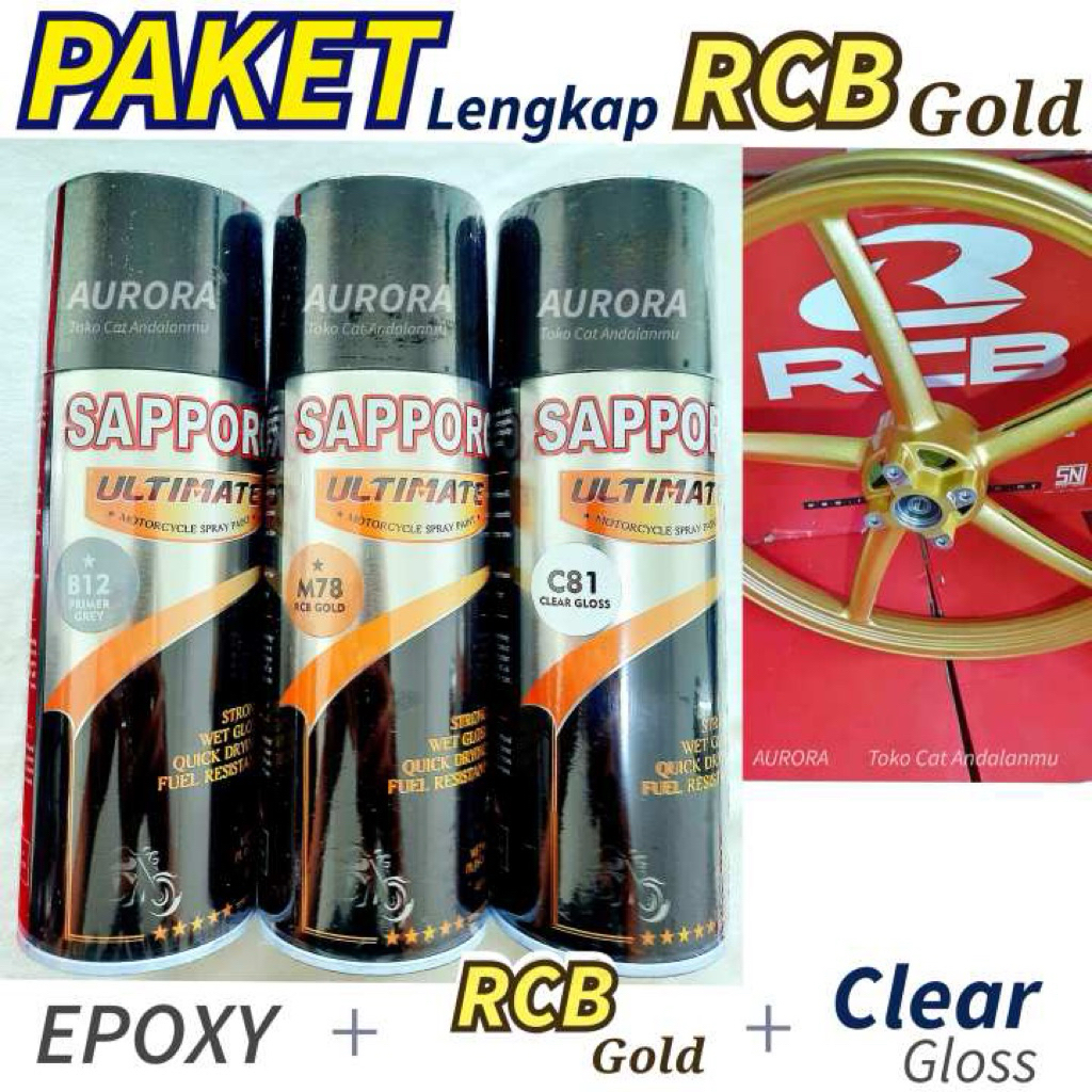 PAKET Cat Pilok Sapporo B12 Epoxy + M78 RCB Gold + C81 Clear Gloss 400ml Pilox Emas Saporo