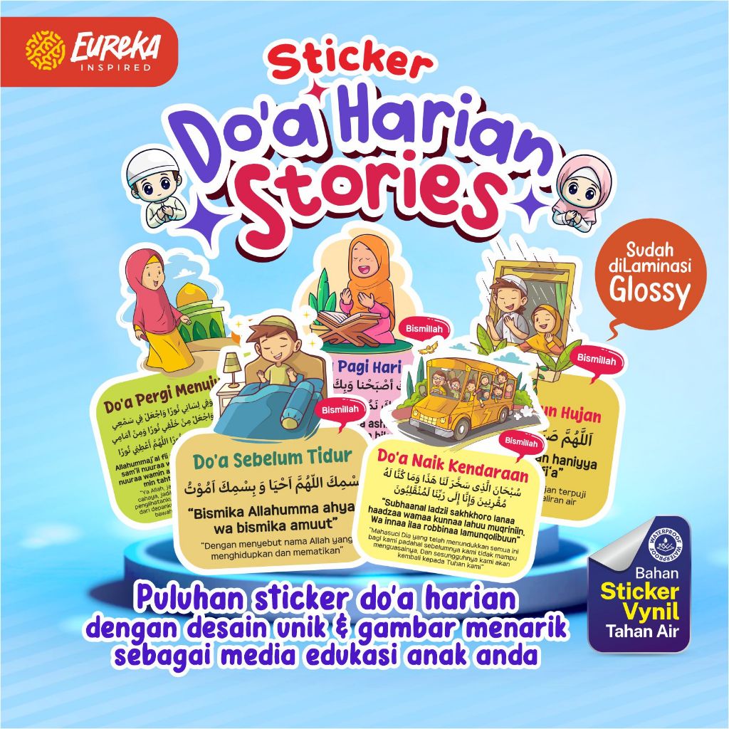

Stiker Vynil Anti Air Doa Sehari-hari Anak Muslim | Stiker Edukasi Doa Harian Islami Tempel Kamar & Buku