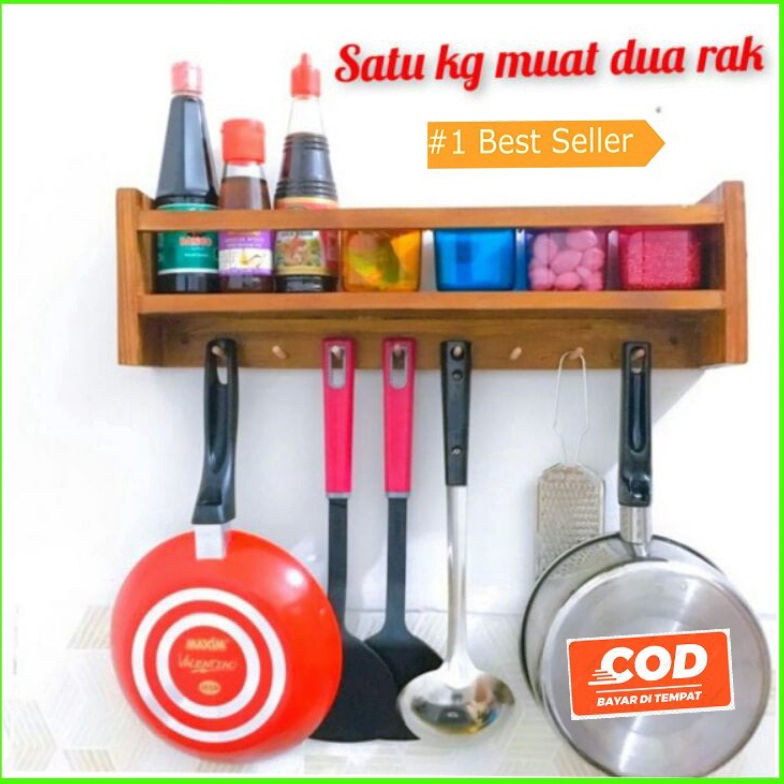 Stok baru Rak Cantolan Serbaguna Rak Dinding Rak Tempel Rak Bumbu Dapur Kayu