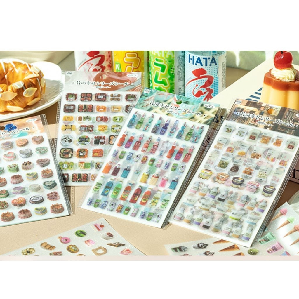 

[WindHeart] 6 lembar sticker sheet set Yuxian flash sand PET cut film stickers Old time lucky series ancient style waterproof material 22566