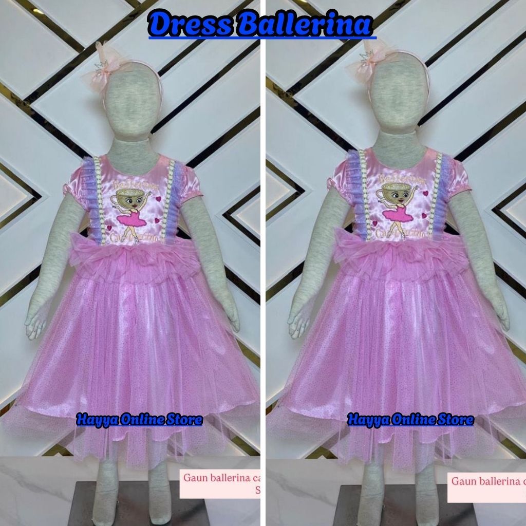 DRESS ANAK MOTIF BALLERINA PESTA ANAK PEREMPUAN USIA 3 - 8 TAHUN || BAJU DRESS ULTAH KARAKTER ANAK C