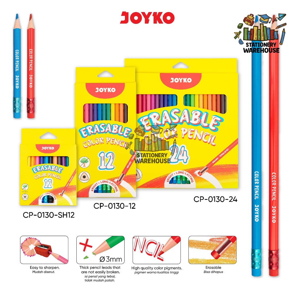 

Erasable Color Pencil Pensil Warna Dapat Dihapus Joyko CP-0130 Triangle Grip
