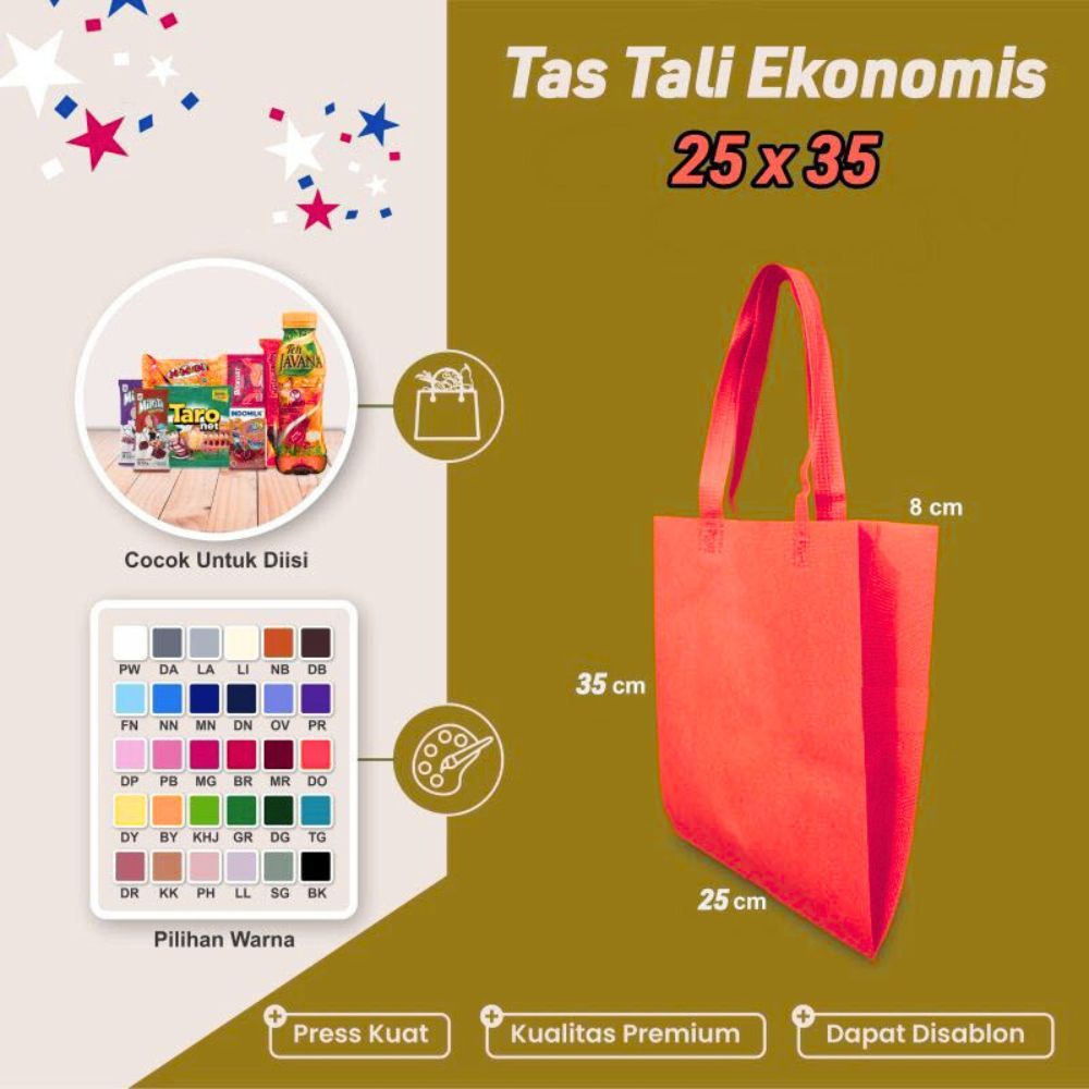 

Tas HLS spunbond goodie bag (1 Lusin isi 12 PCS) UK (25x35x8) Tas Spunbond murah 65gsm