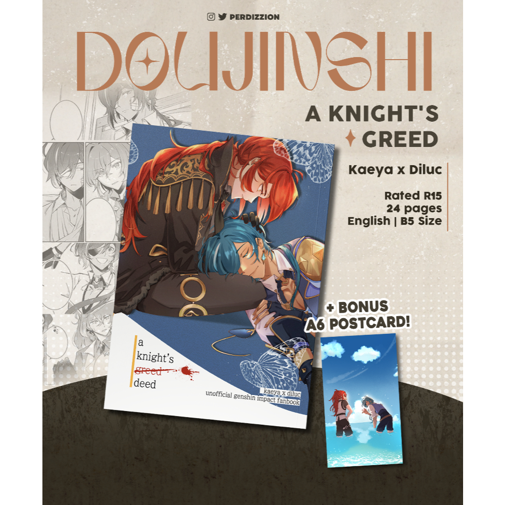 Kaeya x Diluc Doujinshi - "A KNIGHT'S GREED/DEED" (Genshin Impact Unofficial Fanbook/Fancomic)