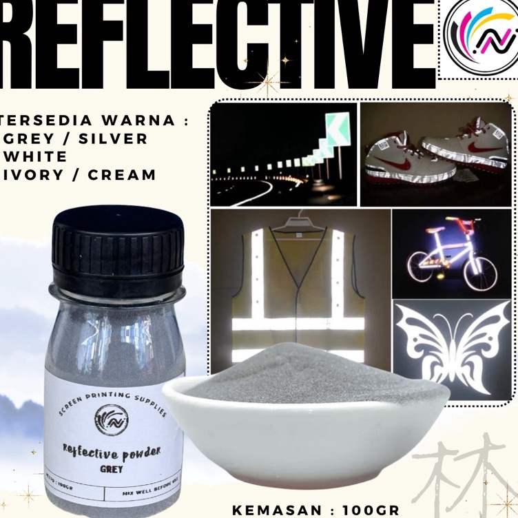 

KODE U93Z 1GR Bubuk Serbuk Reflektive Powder Pantulan Cahaya Bahan Sablon