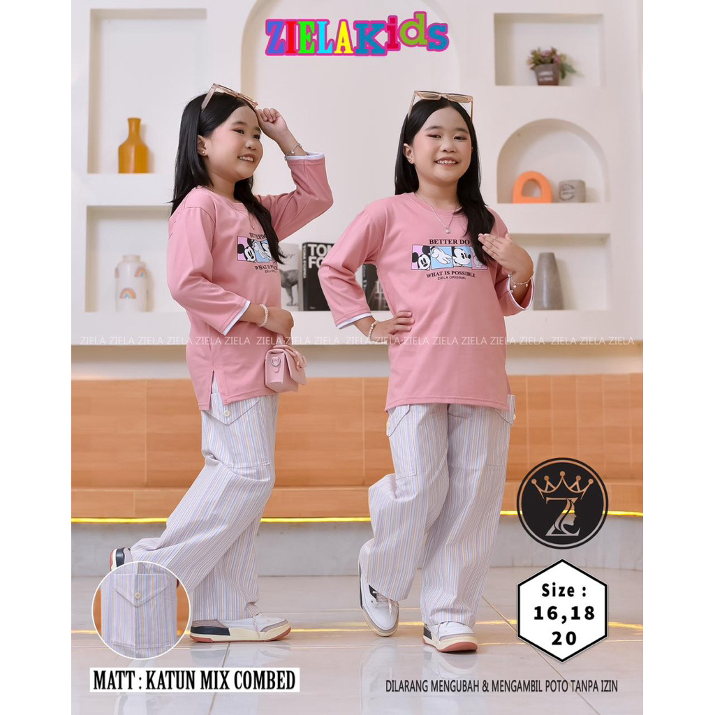 [ZIELA TERBARU]SET CELANA CARGO KATUN KOTAK/SETELAN CRLANA CARGO ANAK ZIELA/SET CARGO ANAK KAOS KOMB