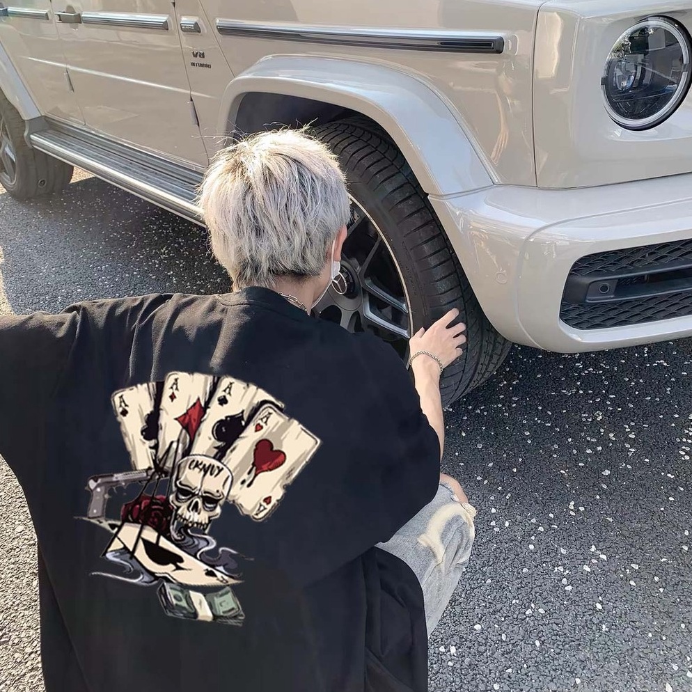 KODE E73Z Cetakan Poker Tengkorak Amerika Kaos Import Baju T Shirt Pria  Baju T Shirt Pria  Pria Ret