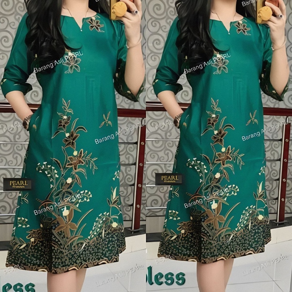 KODE N99B DRESS BATIK KOMBINASI MODEL TERBARU 224 SAKU PINGGANG BAJU WANITA MODERN PAKAIAN PESTA CAN
