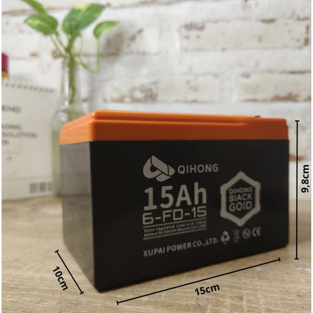 BATERAI SEPEDA LISTRIK / AKI SEPEDA LISTRIK 12V-12AH / 6-DZF-15AH PREMIUM QIHONG 100% ORIGINAL