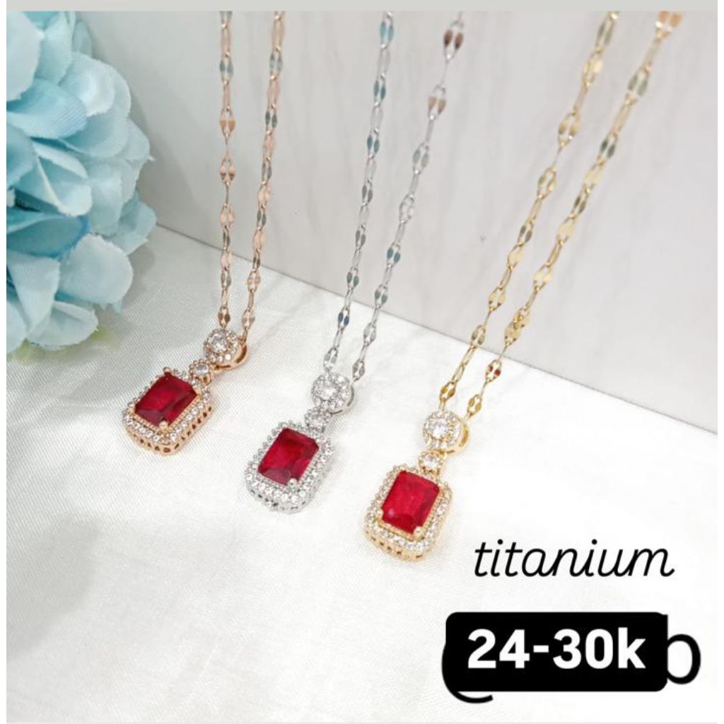 kalung pecah kopi bandul permata batu merah