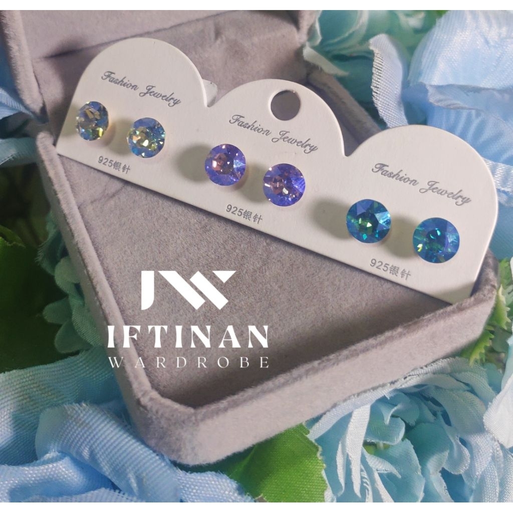 New Set Anting Tusuk Kristal Swarovski, Gold S925