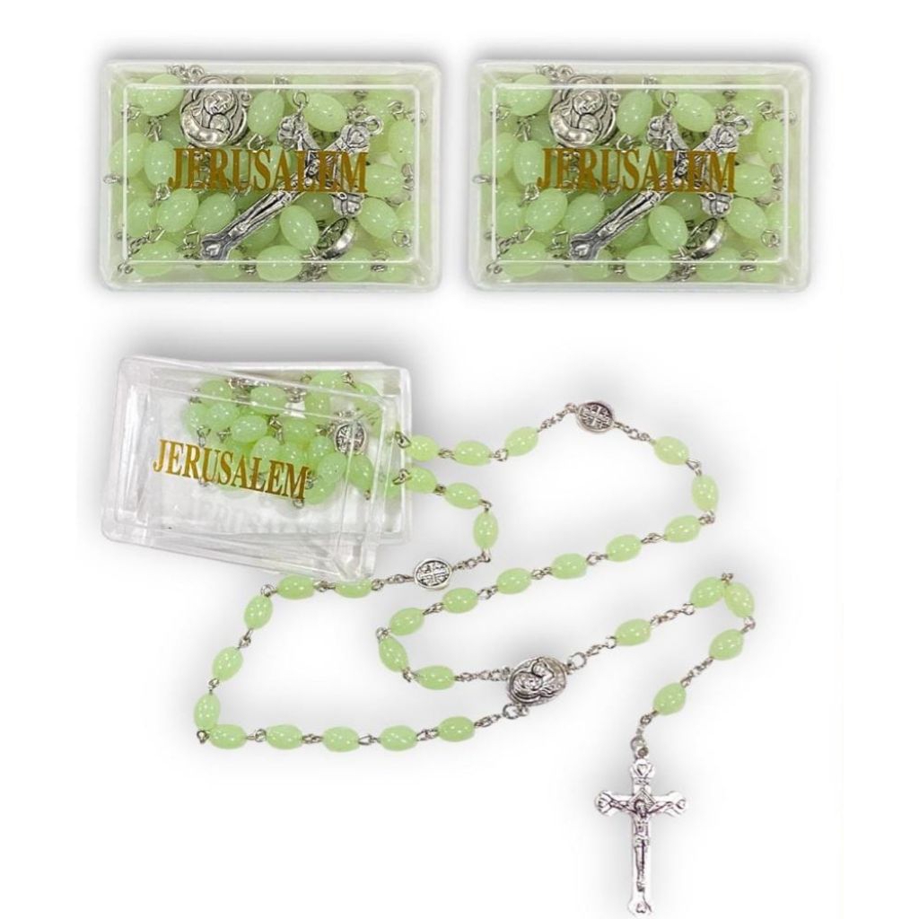 Rosario Fosfor Oval 7mm + Box Jerusalem P7/17 - Rosario - Kalung Rosario - Rosario Oval - Rosario Fo