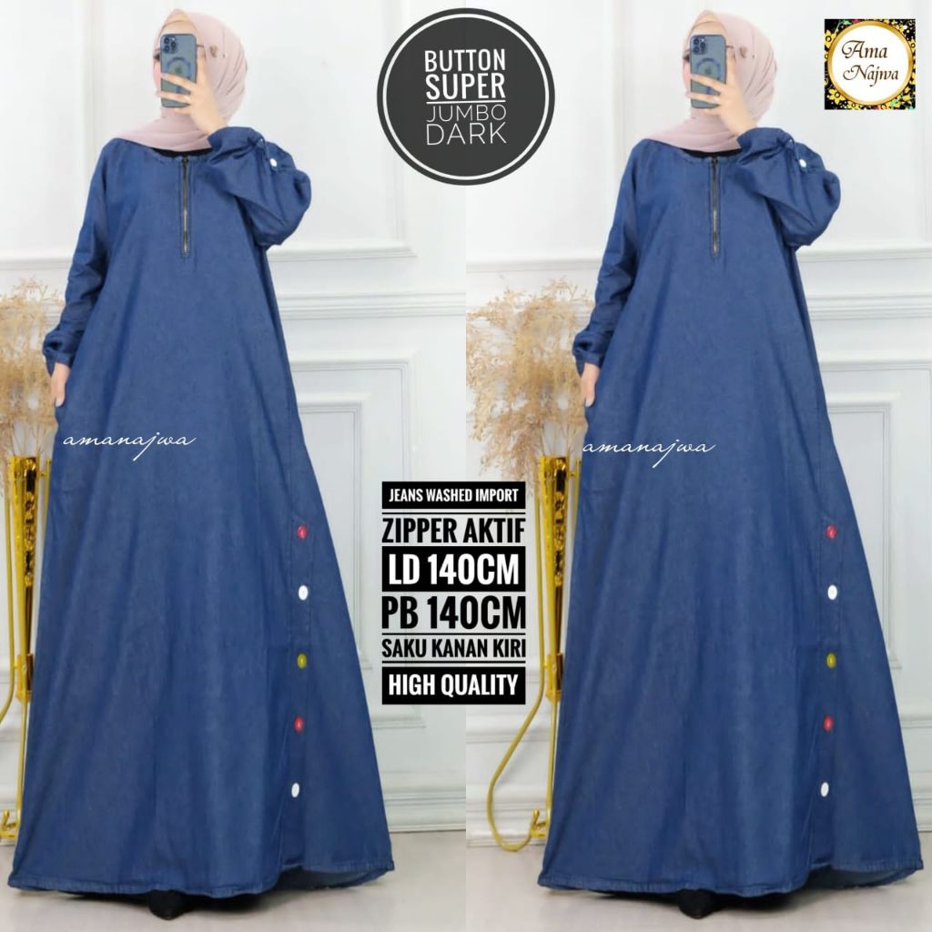 LD140 JUMBO DRESS JEANS WANITA BUTTON GAMIS JEANS JUMBO TERBARU BISA COD