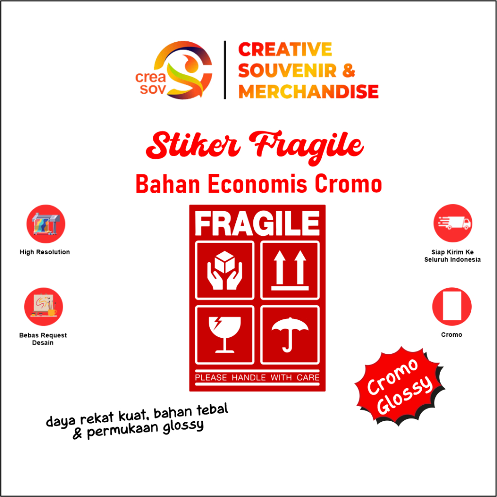 

Creasov - Stiker Fragile Handle With Care Awas Pecah Hati Hati UK. 11 X 7,5 cm