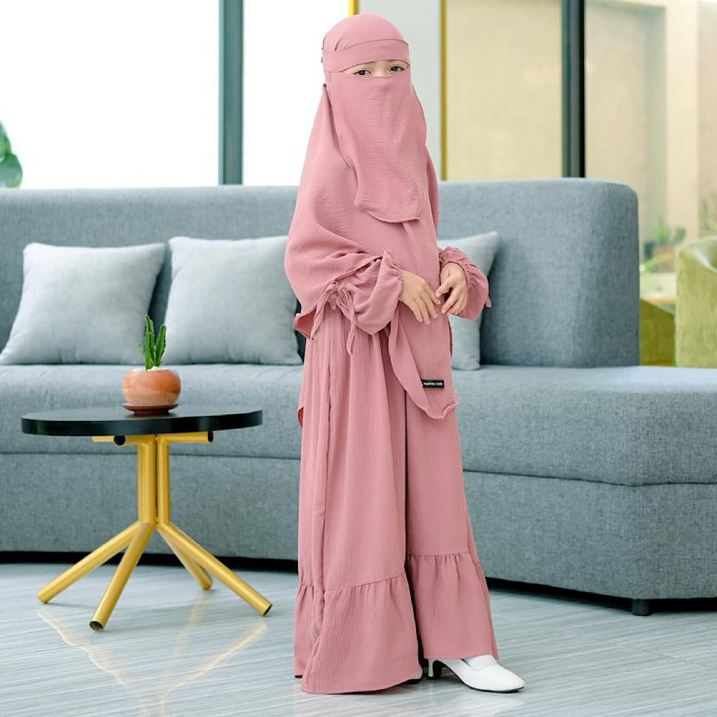 WAJIB PUNYA Syakila Kids,Medina Set Gamis Anak Syari Khimai Bergo Free Cadar Bandana Untuk Anak Usia