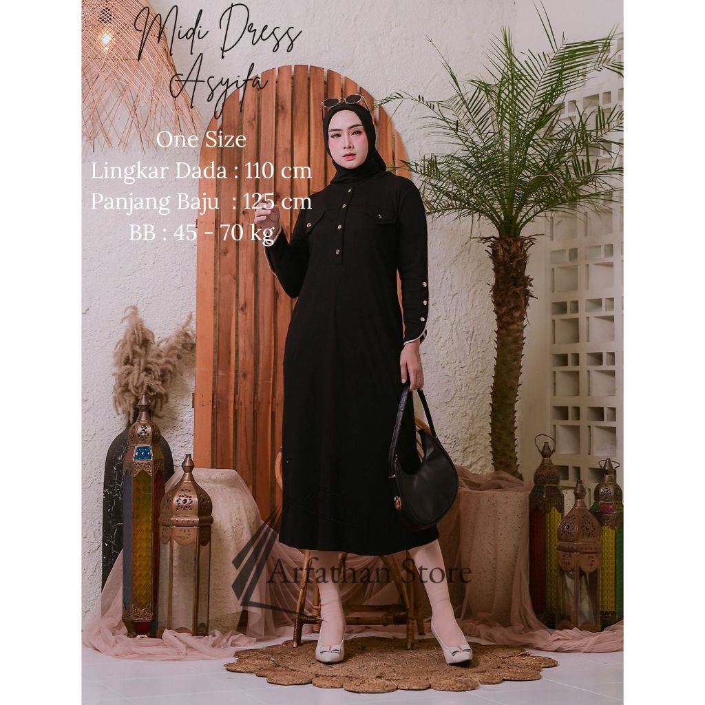 Midi List Variasi Saku Dress Asyifa Midi Dress Wanita Dewasa Terbaru Kekinian Busui Friendly Bahan K