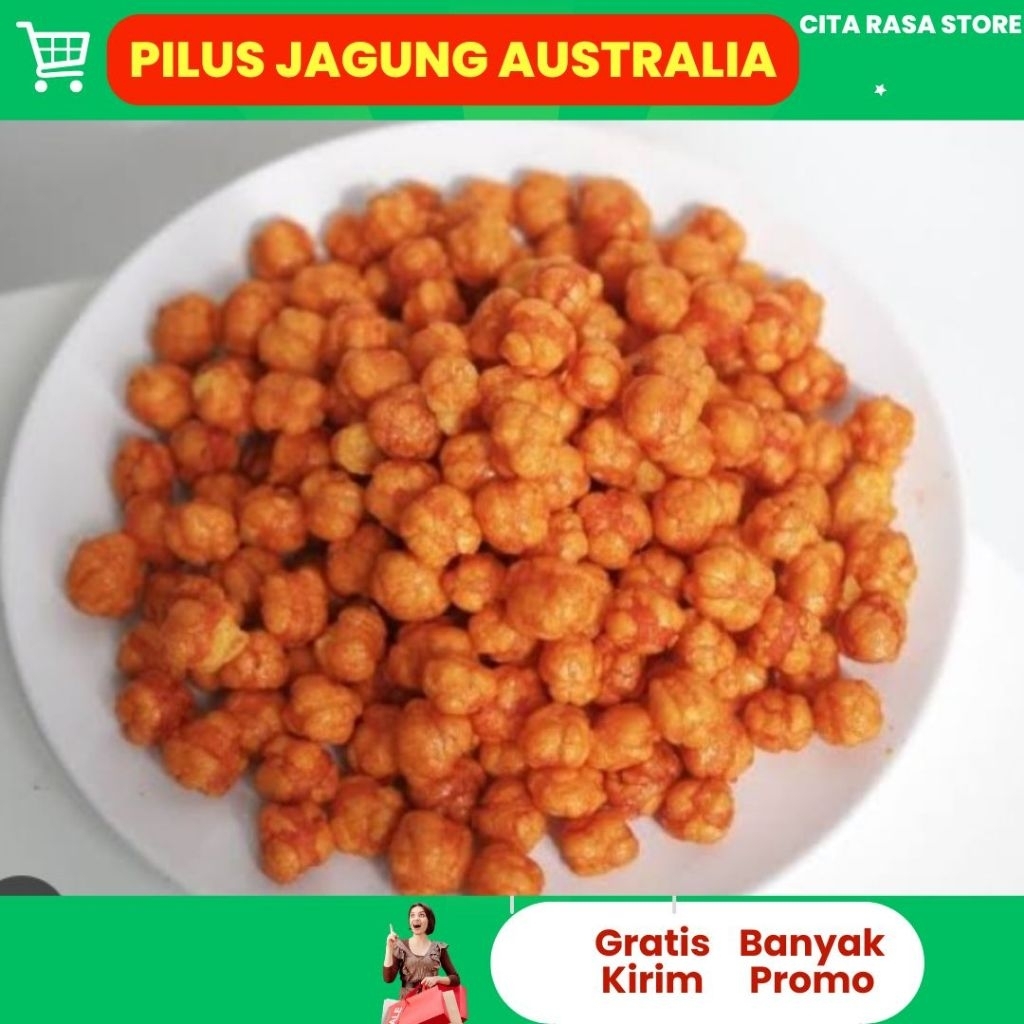 

Pilus Jagung Australia Rasa Pedas /Pilus Jagung Australia Rasa Original Kemasan 500gr