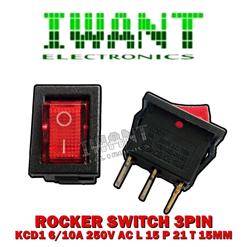 ROCKER SWITCH 3 PIN KCD1 SAKLAR ON OFF LED MERAH 220V SAKLAR SWITCH 3PIN