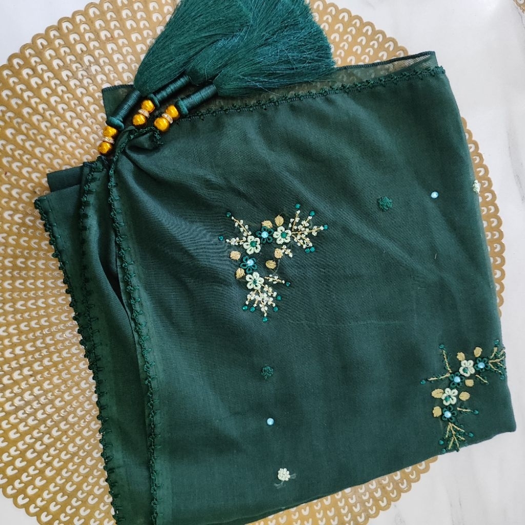 Hijab Paris Sulam Bordir keliling Tasel Hindi