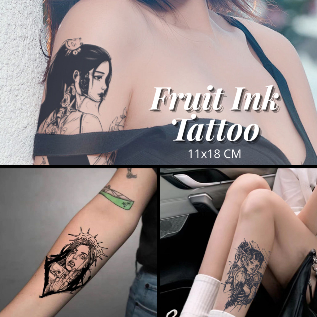 PREMIUM TATTOO TEMPORARY FRUIT INK TAHAN LAMA TATO TEMPORER SEMI PERMANEN AWET WATERPROOF 11x18 CM C
