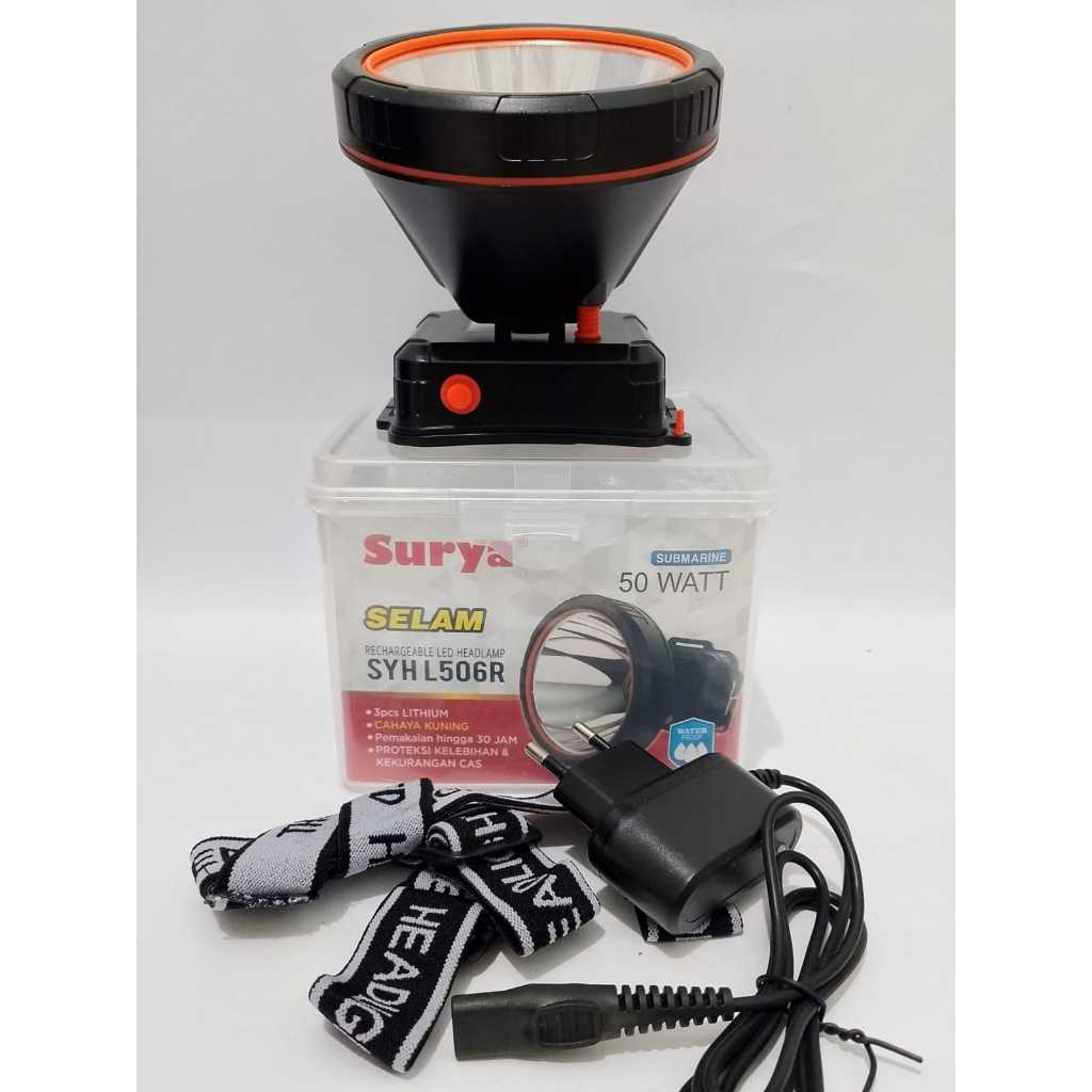 Senter Kepala Selam Surya Led 50 Watt  Surya SYH L506R Cahaya Kuning, Grosir Murah