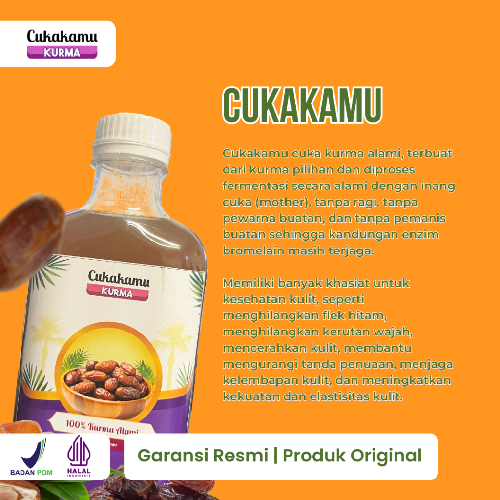 

CUKAKAMU Cuka Kurma Mencerahkan Wajah Putih Bersih Flek Hitam & Kerutan Hilang - 3 Botol