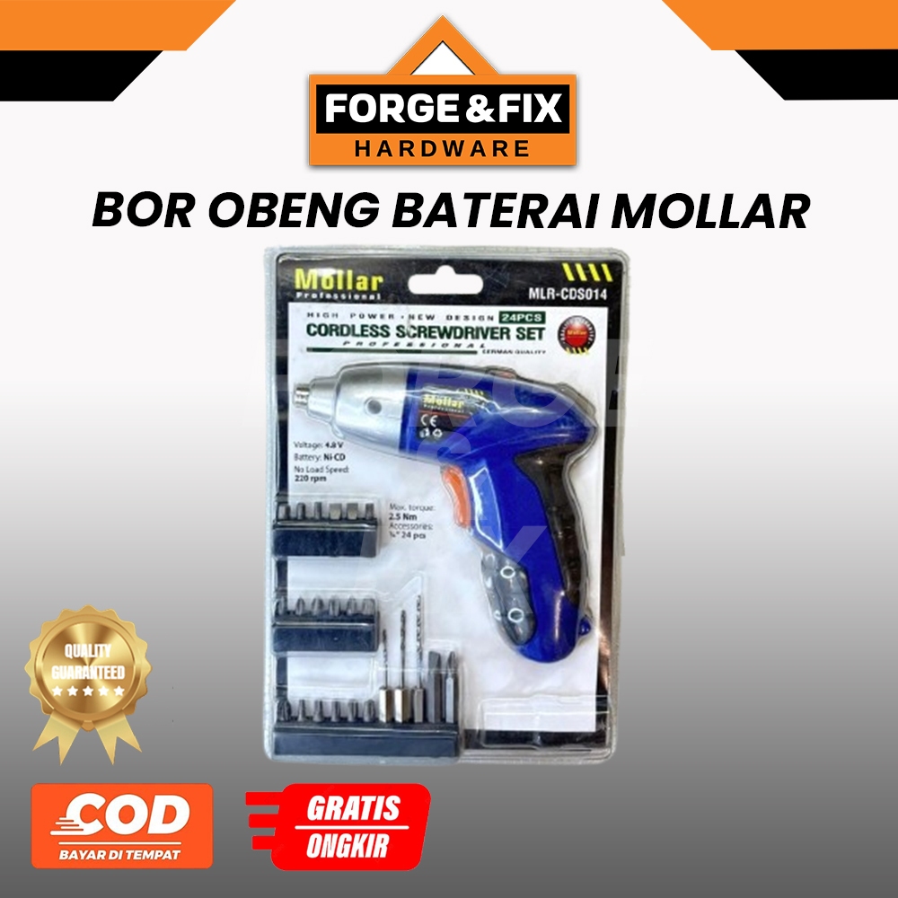 MOLLAR Bor Obeng Baterai Cas Cordless Screwdriver 4.8V Set 24pcs