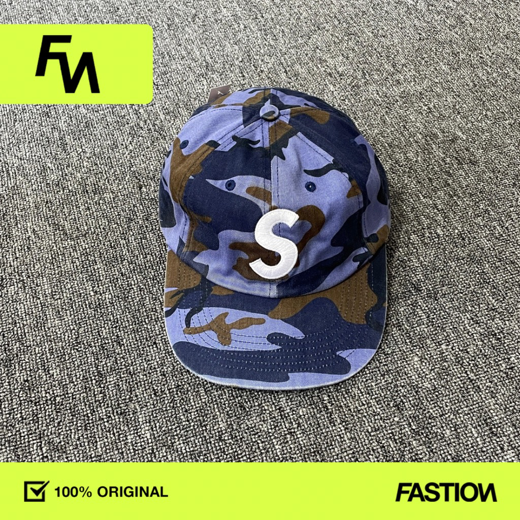 Supreme Pigment Coated washed 6 panel S logo Blue Camo