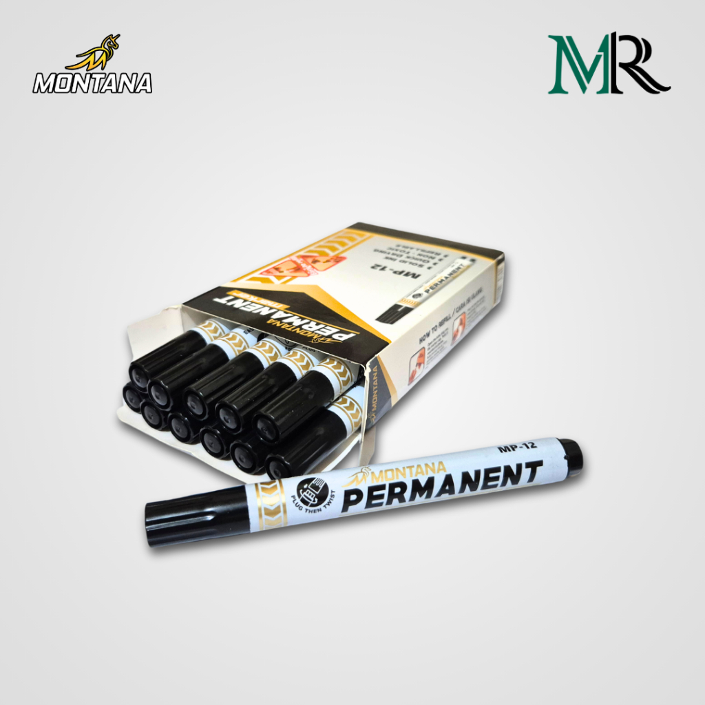 

Spidol Permanen Montana Hitam - 1 Box isi 12 pcs - Tinta Solid & Refillable