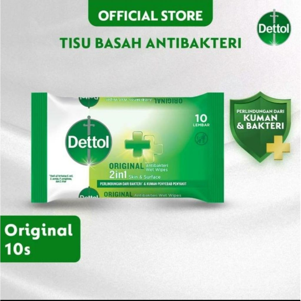 Tisu Basah Dettol Wet Wipes Antibacterial isi 10 Lembar