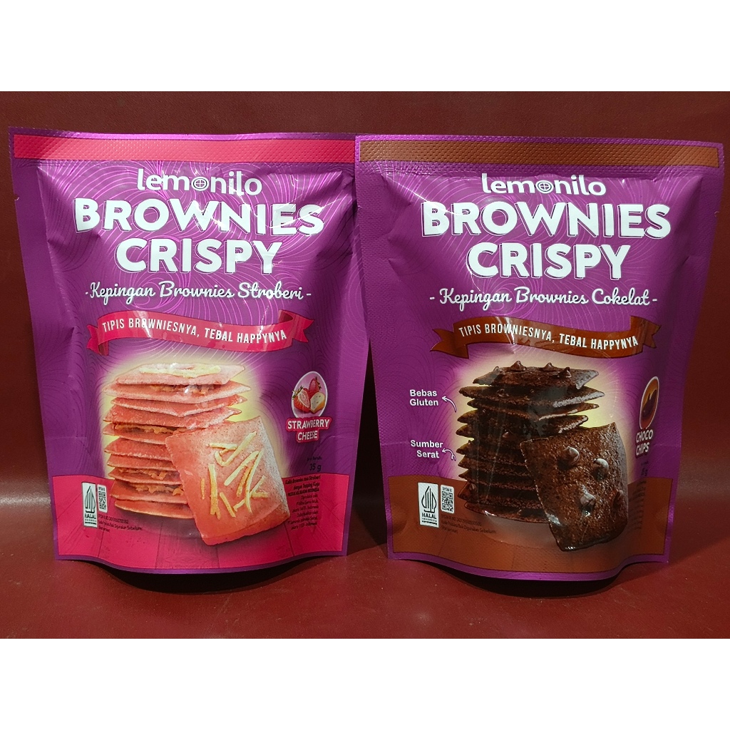 

Lemonilo Brownies Crispy Kukis Brownies Rasa Choco Chips | Strawberry Cheese 35g