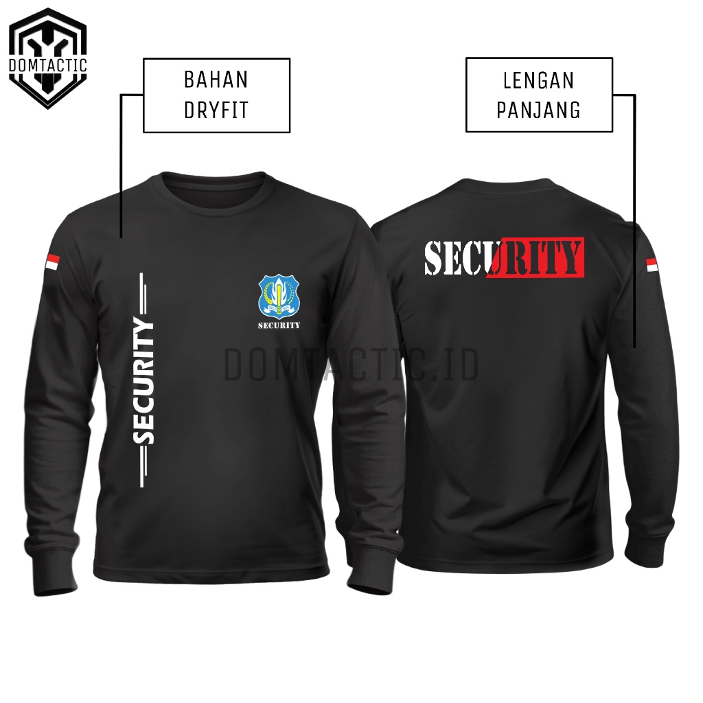 Kaos Security/Satpam Hitam Motif Samping Lengan Panjang Bahan Dryfit Warna Hitam - Baju Security Sat