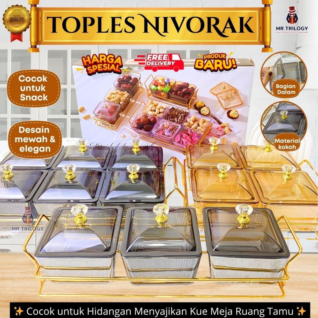 TOPLES RAK NIVORAK Snack Tray Nampan Camilan Toples Akrilik Set Nampan Toples Tempat Kue Cemilan Kot