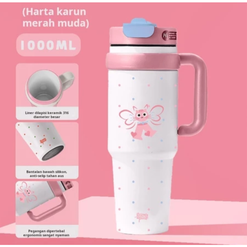 【COD】Gelas Tumbler Stainless Vacuum Portable Thermos Botol Minum Besar 1000ml