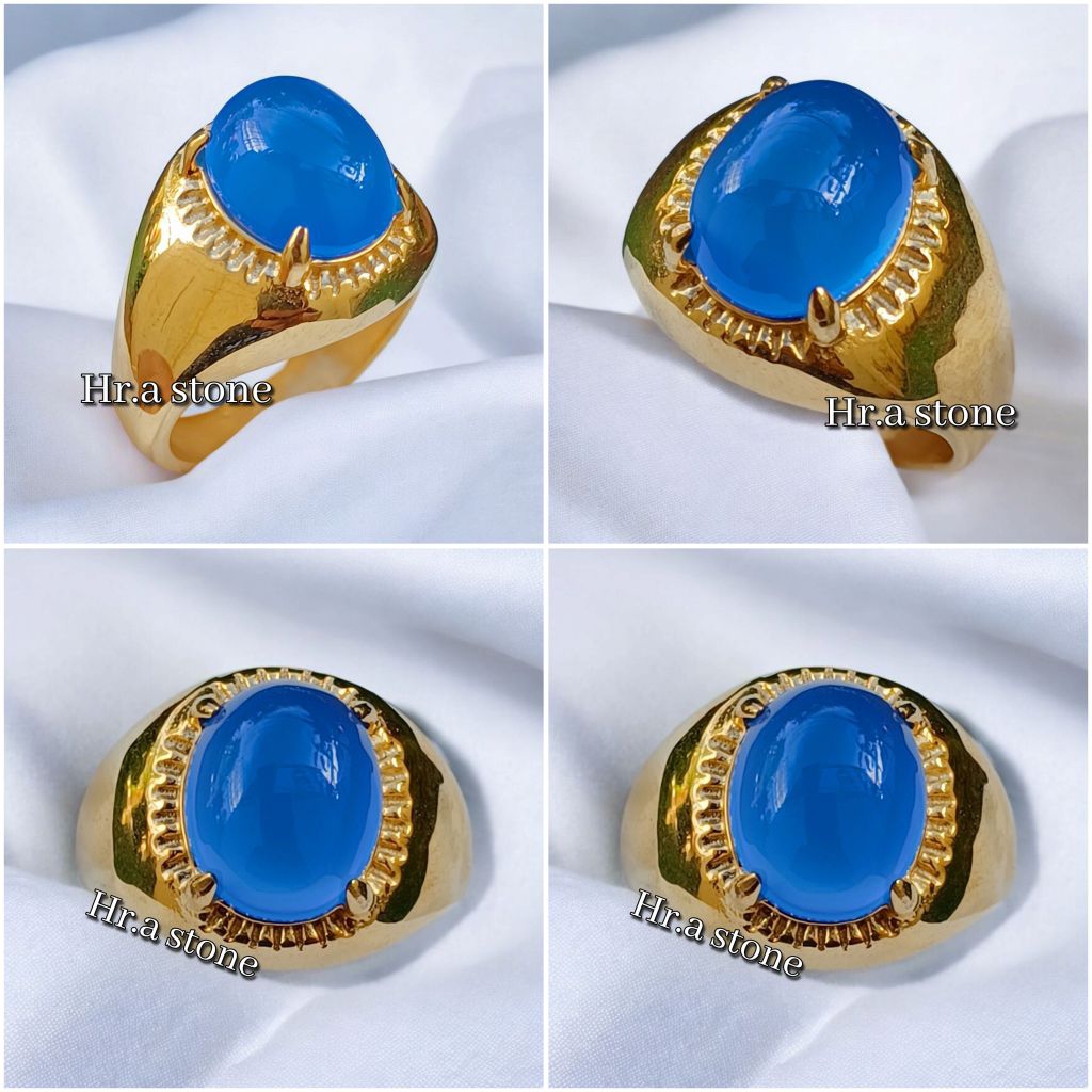 CINCIN BATU ANGGUR CHALCEDONY BIRU LANGIT RING TITANIUM
