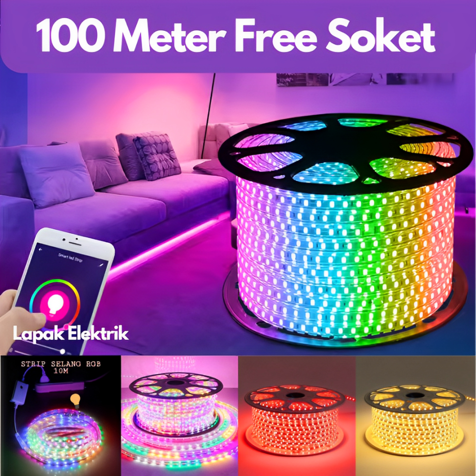 Lampu Led Selang 100 Meter RGB Warna Warni Waterproof Agustusan Strip Panjang 100m Hias Plafon Rumah
