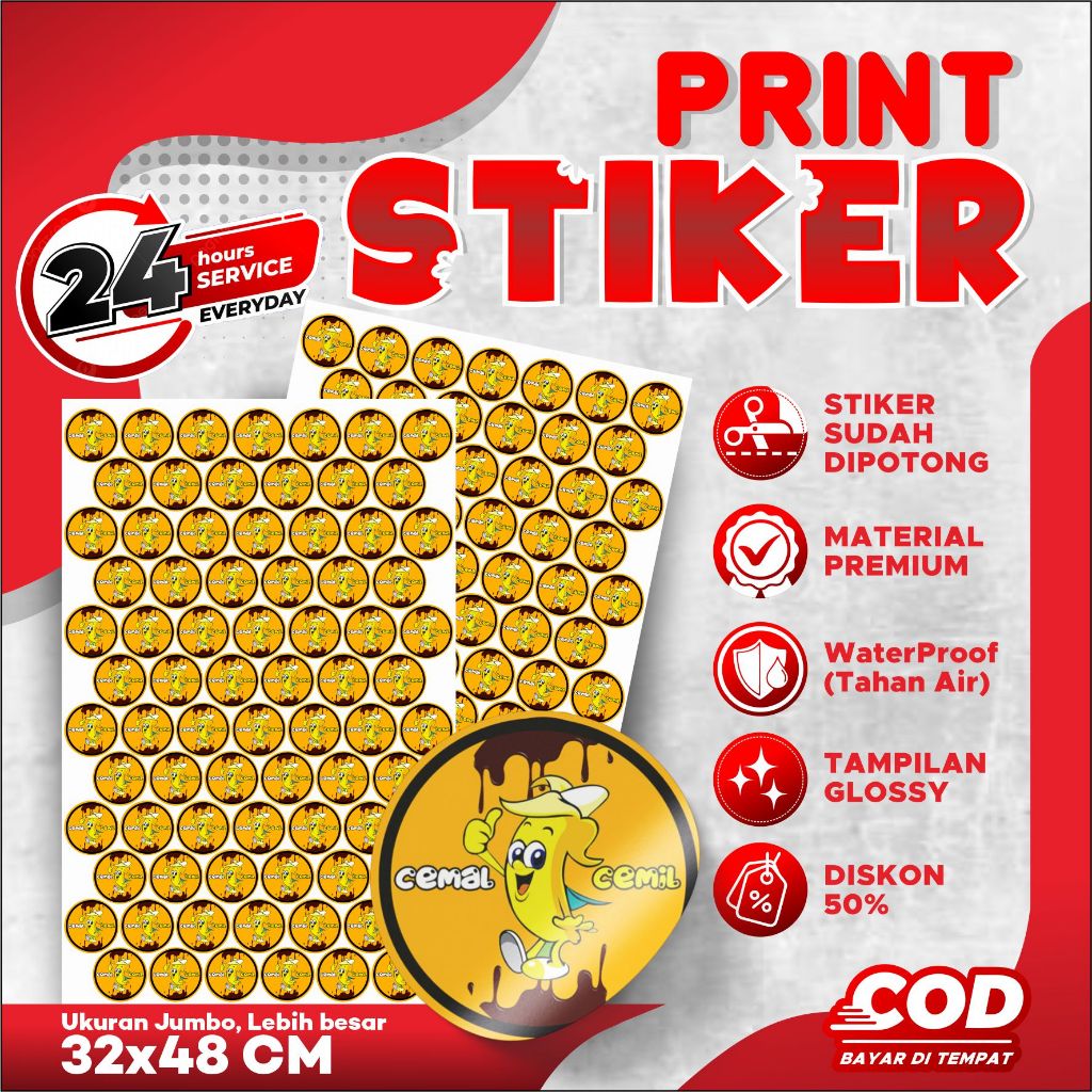 

Cetak Stiker Chromo A3+ / Stiker Label Kemasan / Logo / Makanan / Minuman - Gratis Logo