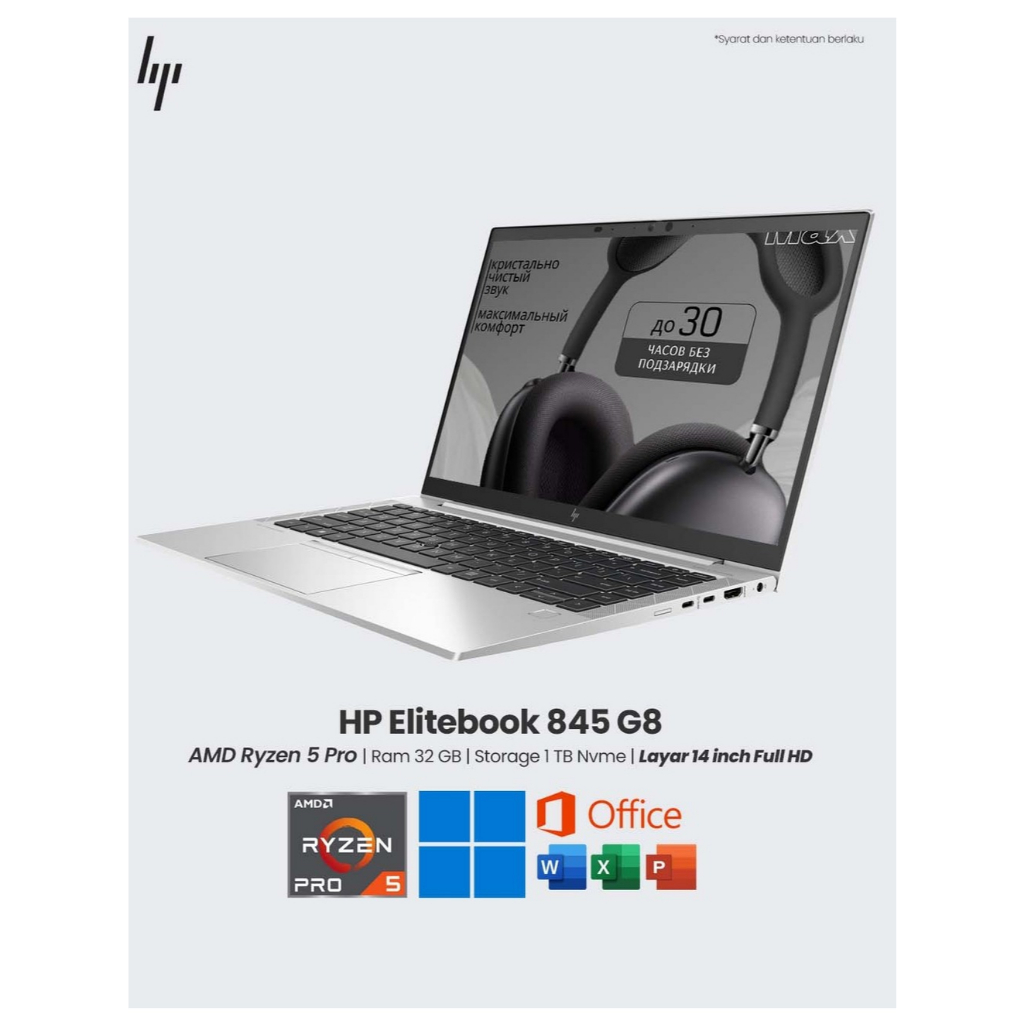 Laptop Gaming HP Elitebook 845 G8 AMD Ryzen 5 Pro 5000 Series Ram 32 GB SSD 1 TB Layar 14 inch