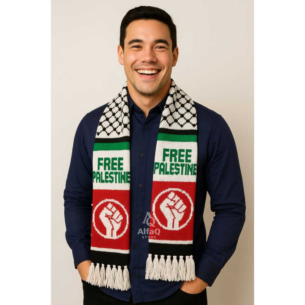 SYAL PALESTINA , Syal Rajut kaffiyeh Palestina, Aksesoris Stylish Fashion Muslim, Syal Leher Pria Wa