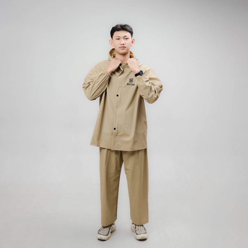 SULTAN Jas Hujan Setelan Pria Wanita Setelan Baju + Celana Dewasa Cream