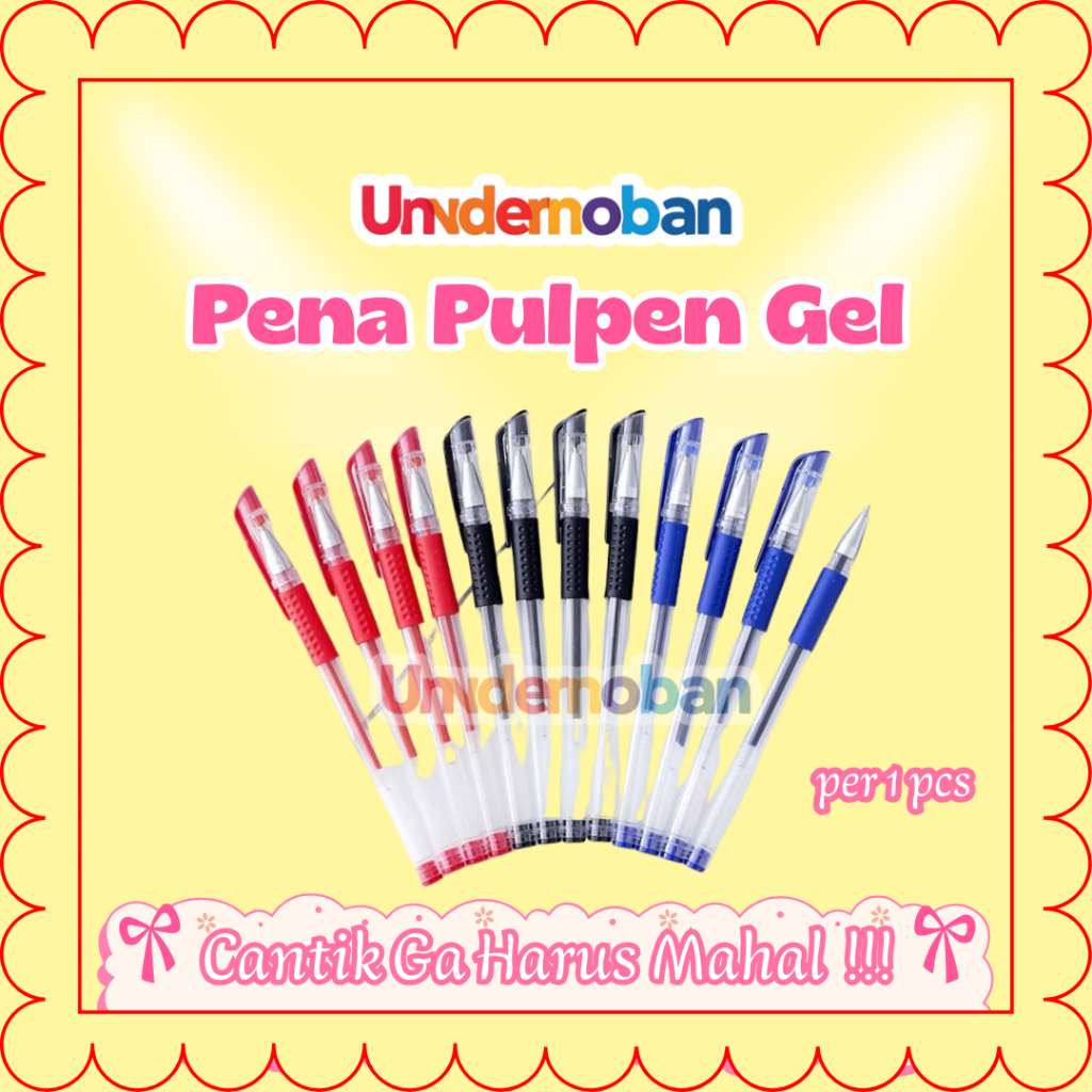 

UNDERNOBAN Pena Pulpen Gel 0,5mm - Gel Ink Pen - Alat Tulis Kantor Sekolah Pena Pen Tinta Cair Standar Warna Merah Hitam Biru